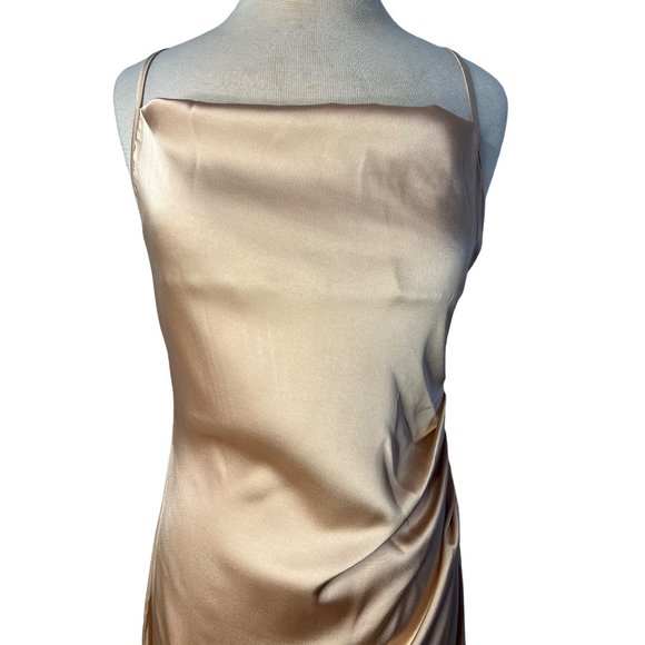 SHEIN Dress Petite Large Tan Sheath Midi adj Straps Zip Scoop Neck - Picture 6 of 15